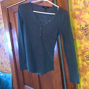 Grey long sleeve shirt. Quarter button up V neck